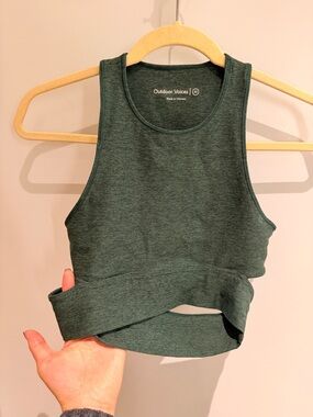 Outdoor Voices 2x Racerback Cut Out Crop Tank - 1x Black and 1x Hunter Green